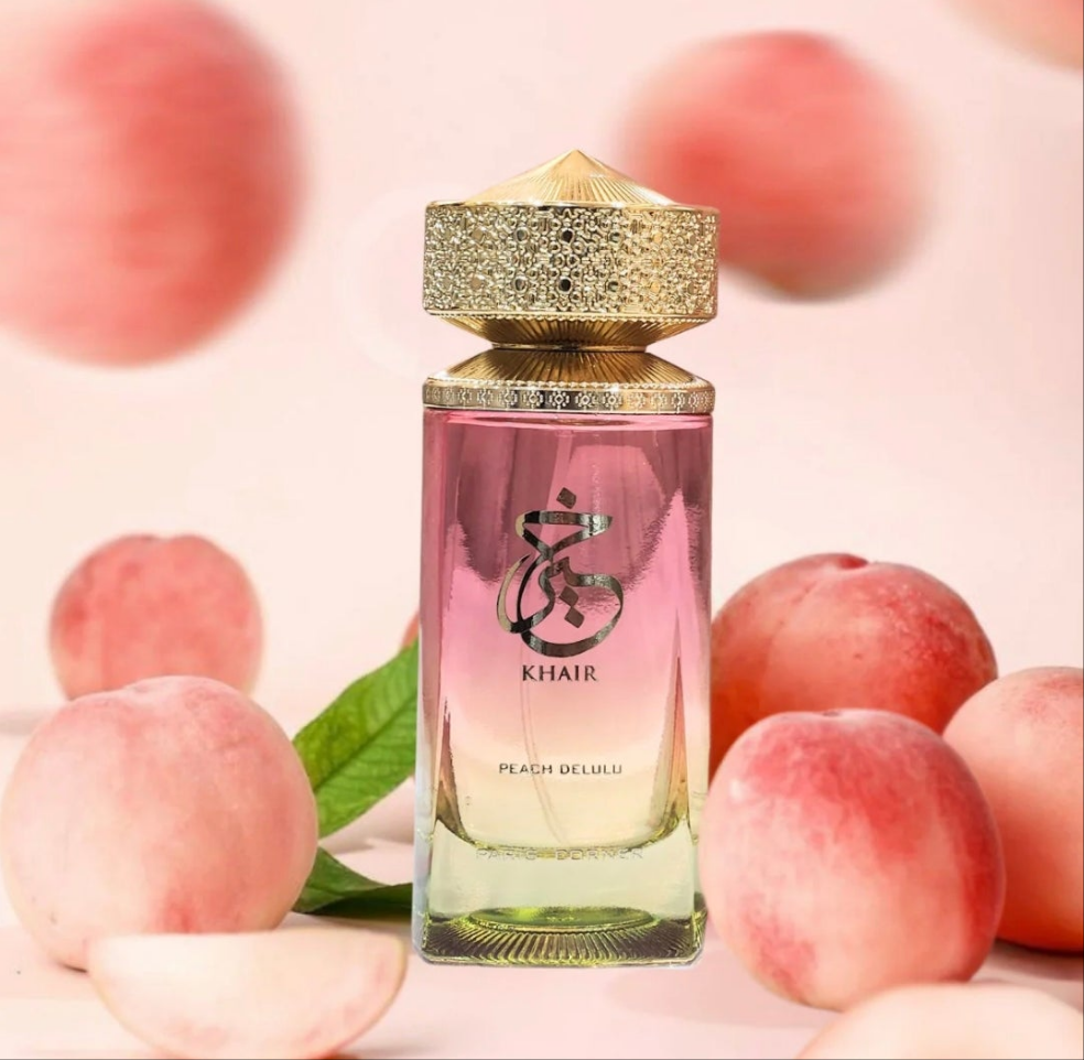 Khair Delulu 100ml Eau de Parfum Peach, Nectarine, Guava, Ginger, Cardamom, Rose Musk, Caramel, Dry wood