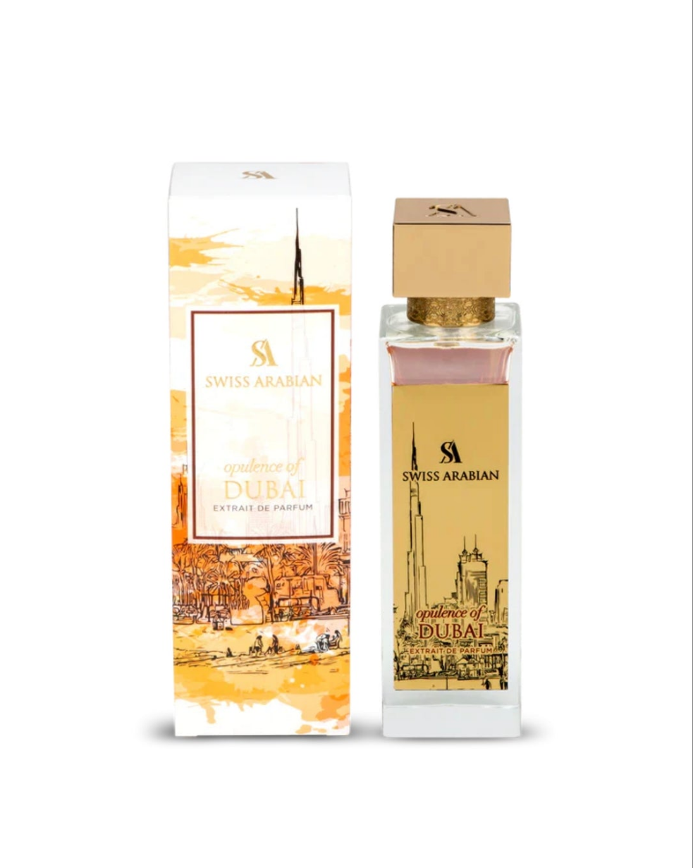 Opulence of Dubai 100ml Extrait de Parfum Spicy Gourmand Woody Bergamot ginger rose pink pepper chocolate cedar vanilla incense
