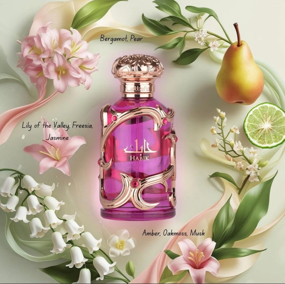 Habik for her by Lattafa 100ml Eau de Parfum white floral fresh citrus Pear jasmine lily freesia musk amber oakmoss