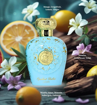 Opulent Dubai 100ml Eau de Parfum fruity citrus ginger mango jasmine violet cedarwood ambergris oakmoss benzoin
