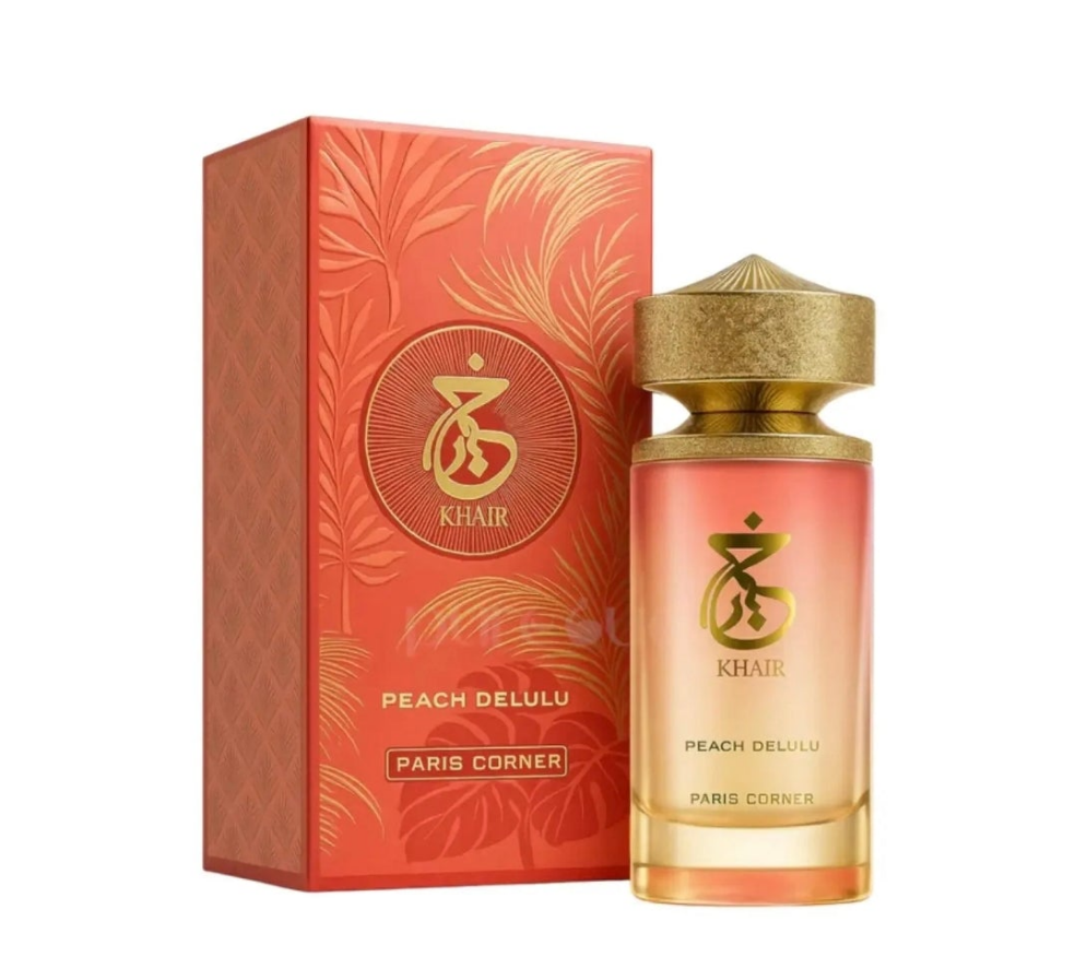 Khair Delulu 100ml Eau de Parfum Peach, Nectarine, Guava, Ginger, Cardamom, Rose Musk, Caramel, Dry wood