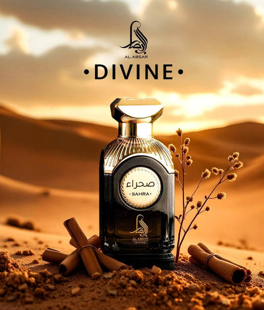 Sahra Al Absar Divine 100ml Eau de Parfum cinnamon cardamom orange blossom Bergamot vanilla elements praline musk ambroxan tonka almond oud perfume