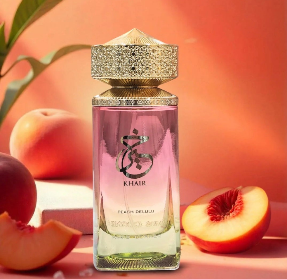 Khair Delulu 100ml Eau de Parfum Peach, Nectarine, Guava, Ginger, Cardamom, Rose Musk, Caramel, Dry wood