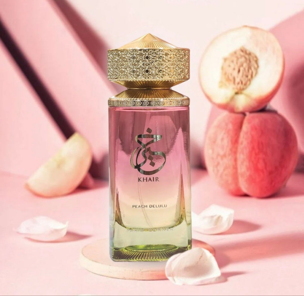 Khair Delulu 100ml Eau de Parfum Peach, Nectarine, Guava, Ginger, Cardamom, Rose Musk, Caramel, Dry wood