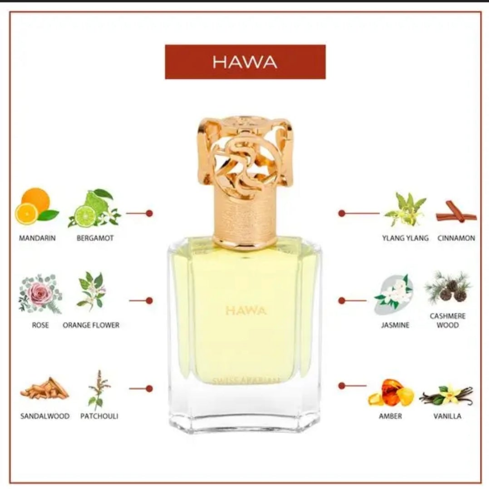 Hawa 50ml Extrait de Parfum White floral orange blossom jasmine rose citrus bergamot plum amber vanilla cardamom cashmere perfume fragrance