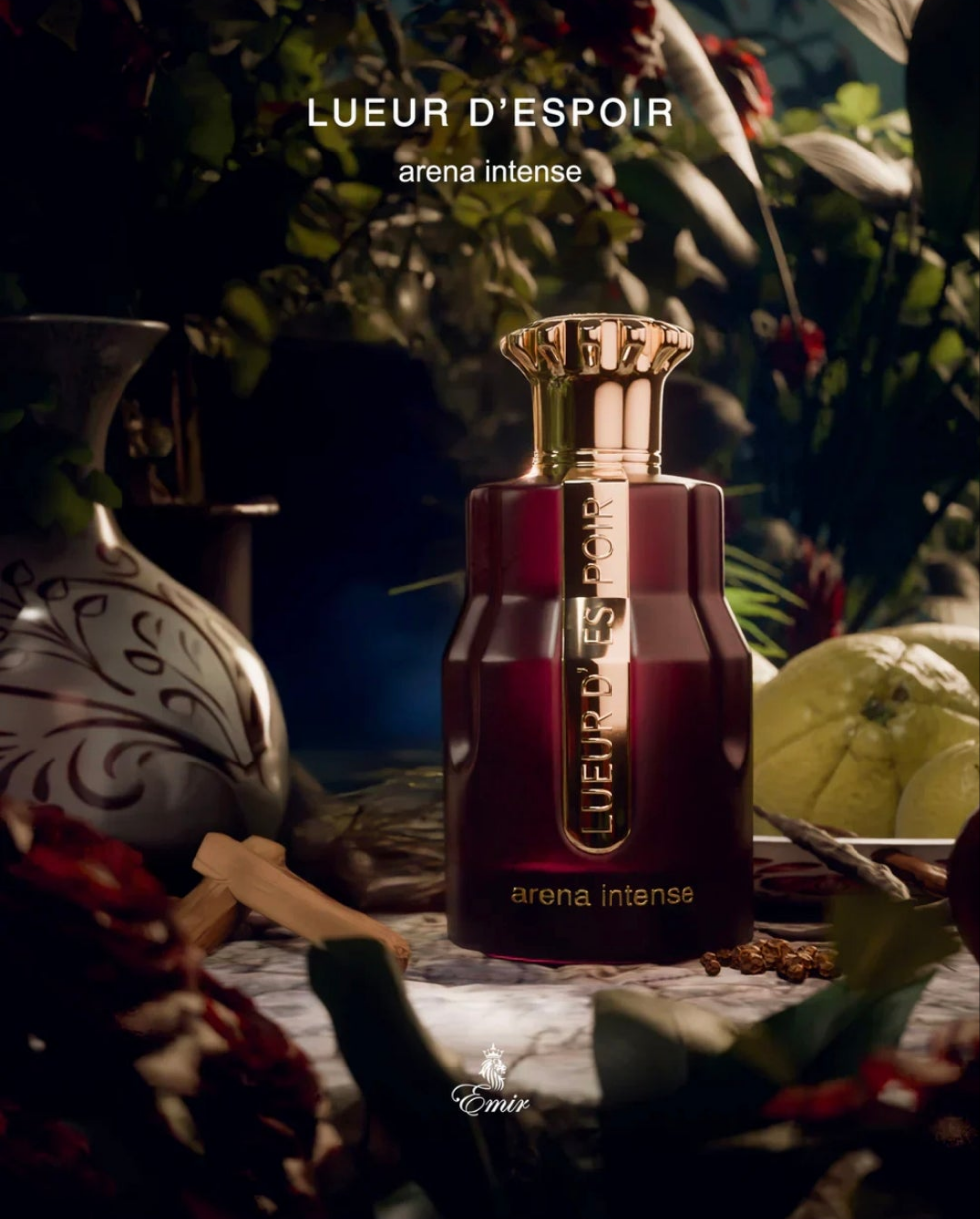LUEUR D’ESPOIR Arena Intense 100ml Eau de Parfum Bergamot saffron pepper Pear elemi rose amber musk sandlewood vanilla patchouli