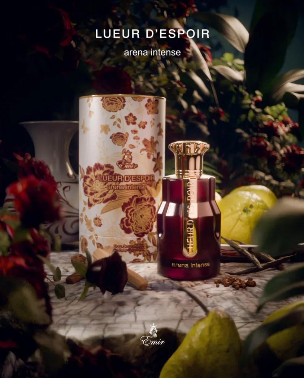 LUEUR D’ESPOIR Arena Intense 100ml Eau de Parfum Bergamot saffron pepper Pear elemi rose amber musk sandlewood vanilla patchouli