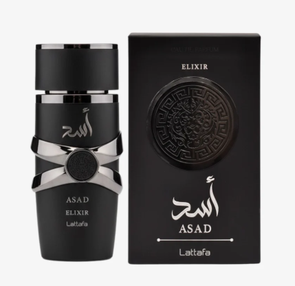 Lattafa Asad Elixir 100ml Eau de Parfum pink pepper saffron grapefruit tobac cedarwood vanilla patchouli cashmeran amber