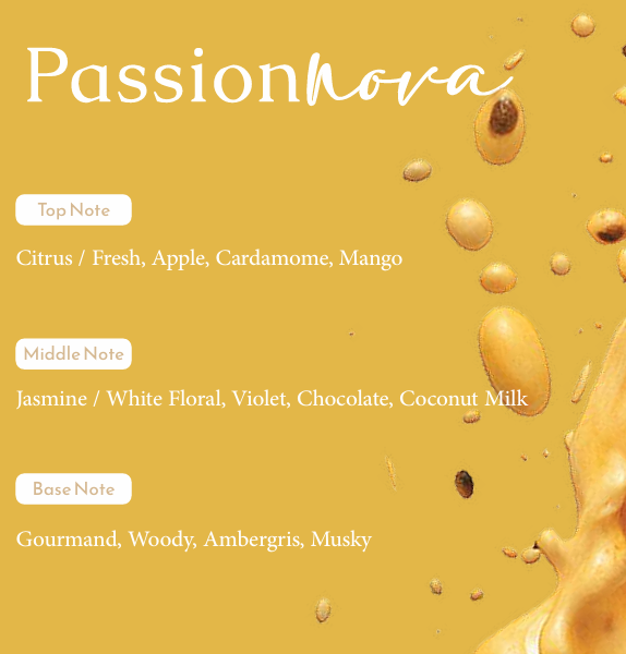 Al Absar Treats Passionnova 100ml Eau de Parfum citrus apple cardamom mango jasmine violet chocolate coconut milk gourmand ambergris musk