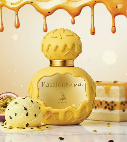 Al Absar Treats Passionnova 100ml Eau de Parfum citrus apple cardamom mango jasmine violet chocolate coconut milk gourmand ambergris musk