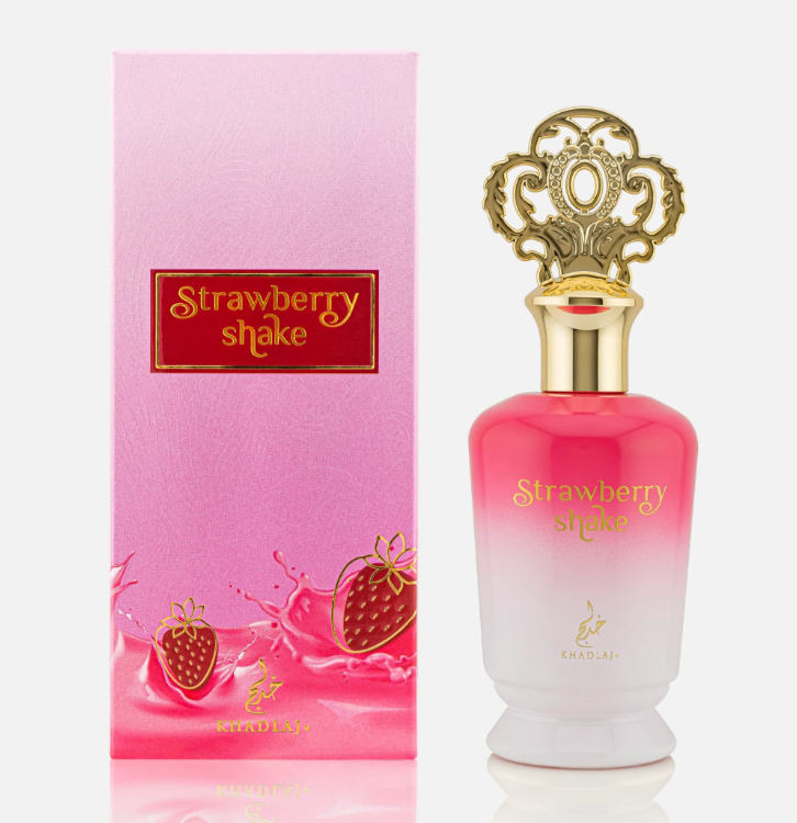 Khadlaj Strawberry Shake 100ml Eau de Parfum strawberry mandarin pink pepper milk jasmine rose almond cream musk vanilla sandlewood amber