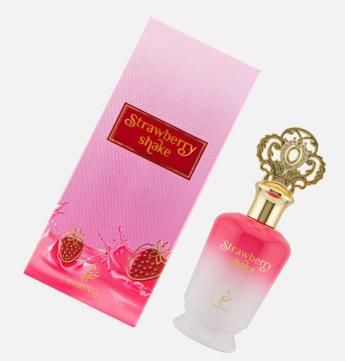 Khadlaj Strawberry Shake 100ml Eau de Parfum strawberry mandarin pink pepper milk jasmine rose almond cream musk vanilla sandlewood amber