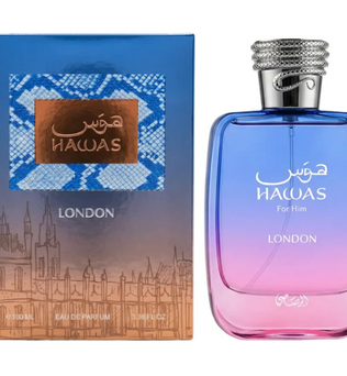 Rasasi Hawas London 100ml Eau de Parfum Pink Pepper Saffron Rose Ylang Ylang vanilla musk patchouli
