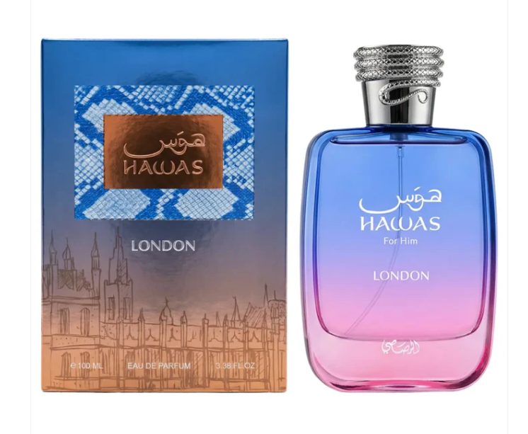 Rasasi Hawas London 100ml Eau de Parfum Pink Pepper Saffron Rose Ylang Ylang vanilla musk patchouli