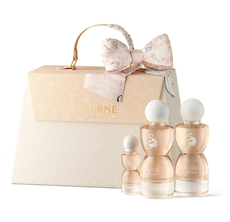 Sense Forever gift set by Laverne - 75ml Eau de Parfum, 75ml Hair Mist, 10ml travel spray fruity floral vanilla ambry gourmand with musk