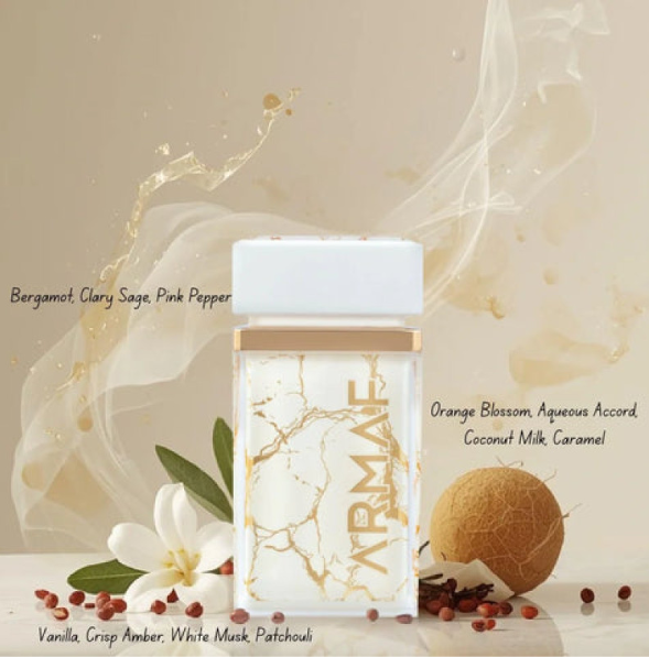 Perle D'or 75ml Eau de Parfum solar fragrance with pink pepper clarysage orange blossom coconut milk caramel aquatic note vanilla patchouli and amber