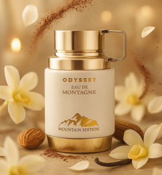 Odyssey Eau de Montagne Mountain Edition 100ml Eau de Parfum almond spices milky notes white florals vanilla cacao sandlewood musk