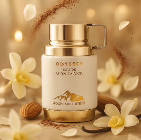 Odyssey Eau de Montagne Mountain Edition 100ml Eau de Parfum almond spices milky notes white florals vanilla cacao sandlewood musk