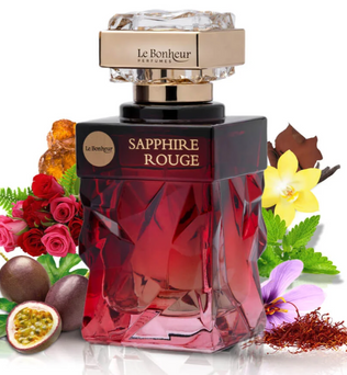 Sapphire Rouge by Le Bonheur 100ml Eau de Parfum saffron passionfruit rose leather patchouli oud amber vanilla