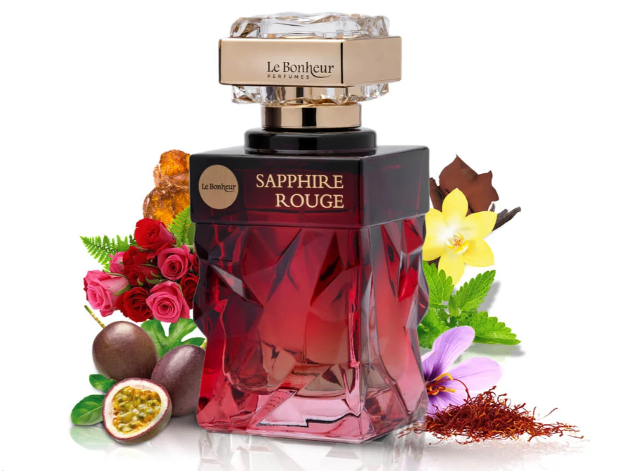 Sapphire Rouge by Le Bonheur 100ml Eau de Parfum saffron passionfruit rose leather patchouli oud amber vanilla