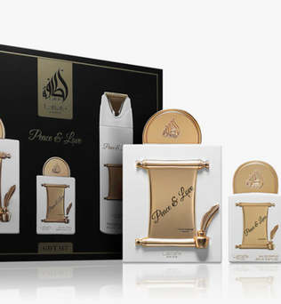 Peace & Love Gift Set almond blackcurrent rose tuberose sandlewood vanilla 4 peice gift set travel spray body spray