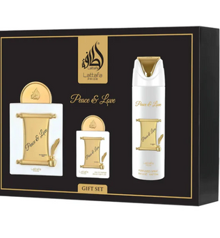 Peace & Love Gift Set almond blackcurrent rose tuberose sandlewood vanilla 4 peice gift set travel spray body spray