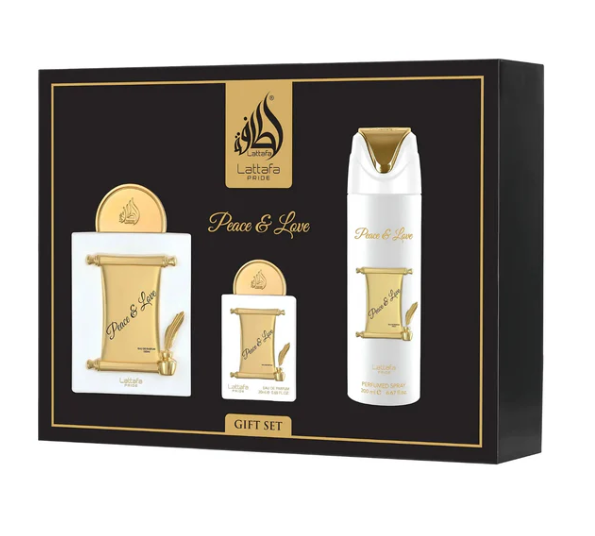 Peace & Love Gift Set almond blackcurrent rose tuberose sandlewood vanilla 4 peice gift set travel spray body spray