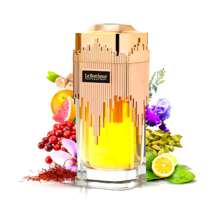 Luxuria Elite by Le Bonheur 100ml Eau de Parfum citrus nutmeg pink pepper cardamom saffron orris leather aromatic