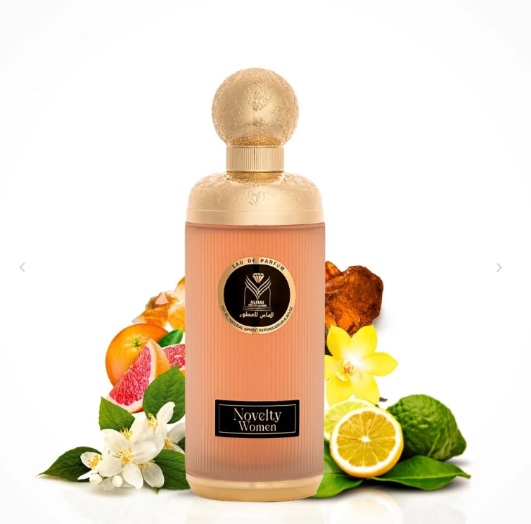 Novelty Women by Almas 200ml Eau De Parfum peach bergamot blackcurrent jasmine rose lily vanilla musk sandlewood