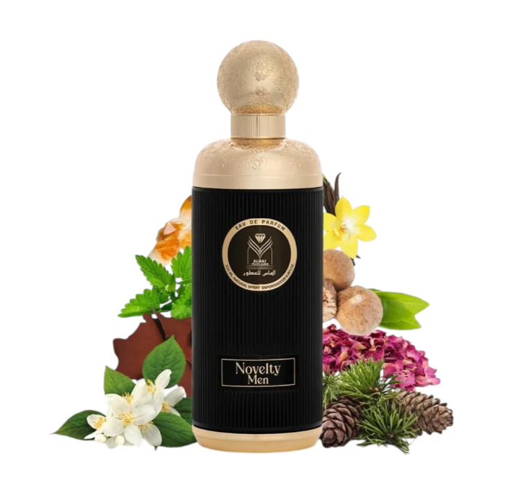 Novelty Men by Almas 200ml Eau De Parfum lemon bergamot black pepper lavender cedarwood nutmeg amber musk patchouli