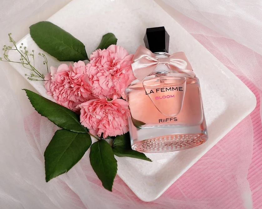 La Femme Bloom 100ml Eau de Parfum raspberry jasmine peony patchouli vanilla musk oakmoss