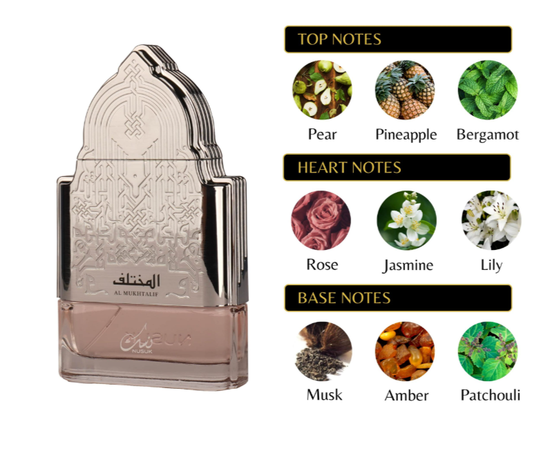 Al Mukhtalif woman by Nusuk |100ml Extrait de Parfum | Pineapple pear rose jasmine lily musk amber patchouli