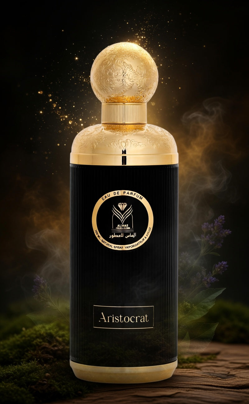 Almas Aristocrat is a refined Eau de Parfum 200ml aldehydic freshness, zesty bergamot, juicy grapefruit, spicy ginger Cashmere, Lavender Moss, Patchouli, Musk, Sandlewood