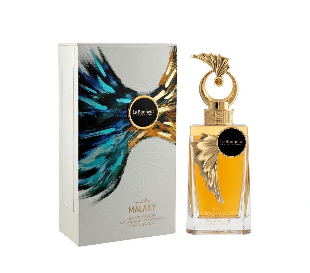 Malaky Le Bonheur Perfumes for women and men 100ml Ginger and Pear Orange Blossom Ambroxan Amber and Musk.