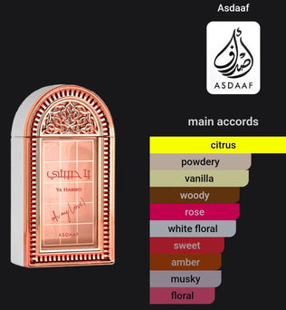 Ya Habibti Oh My Love Asdaaf for women Eau De Parfum 100ml Floral Tangerine Rose Jasmine Vanilla Sandlewood Musk Amber