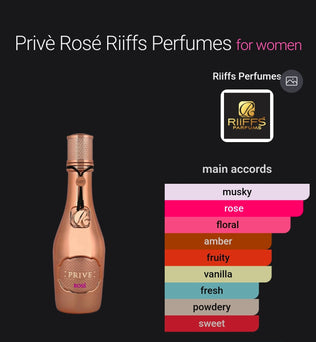 Privè Rosé by Riiffs Eau de Parfum 100ml Fresh, sweet, floral, Musk, Sandlewood, vanilla