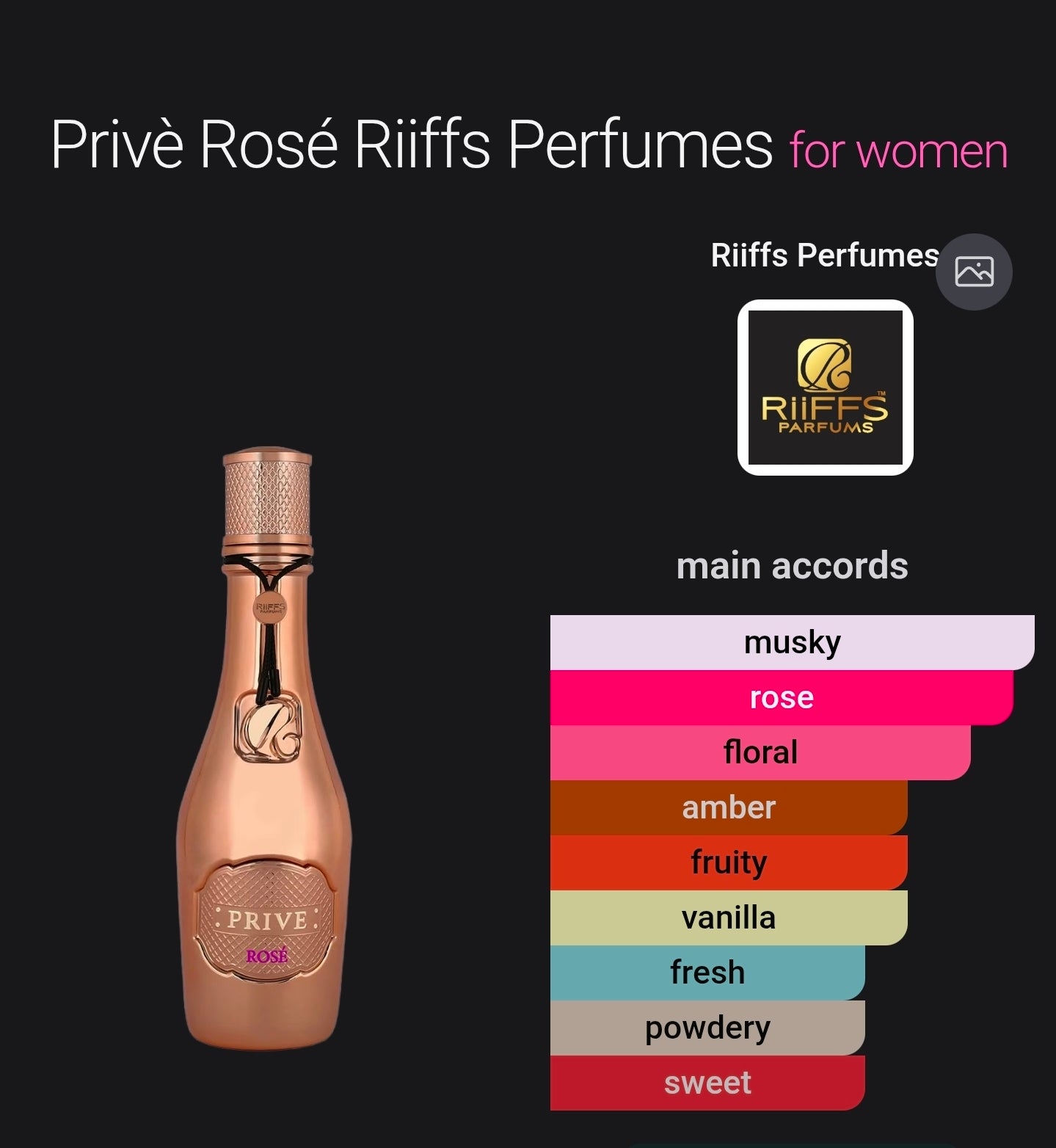 Privè Rosé by Riiffs Eau de Parfum 100ml Fresh, sweet, floral, Musk, Sandlewood, vanilla