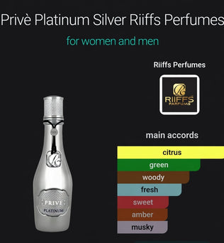 Privè Platinum Silver by Riiffs Eau De Parfum 100ML Lemon Zest, Orange White Tea, Fig Lea Amberwood, Cedar Musk