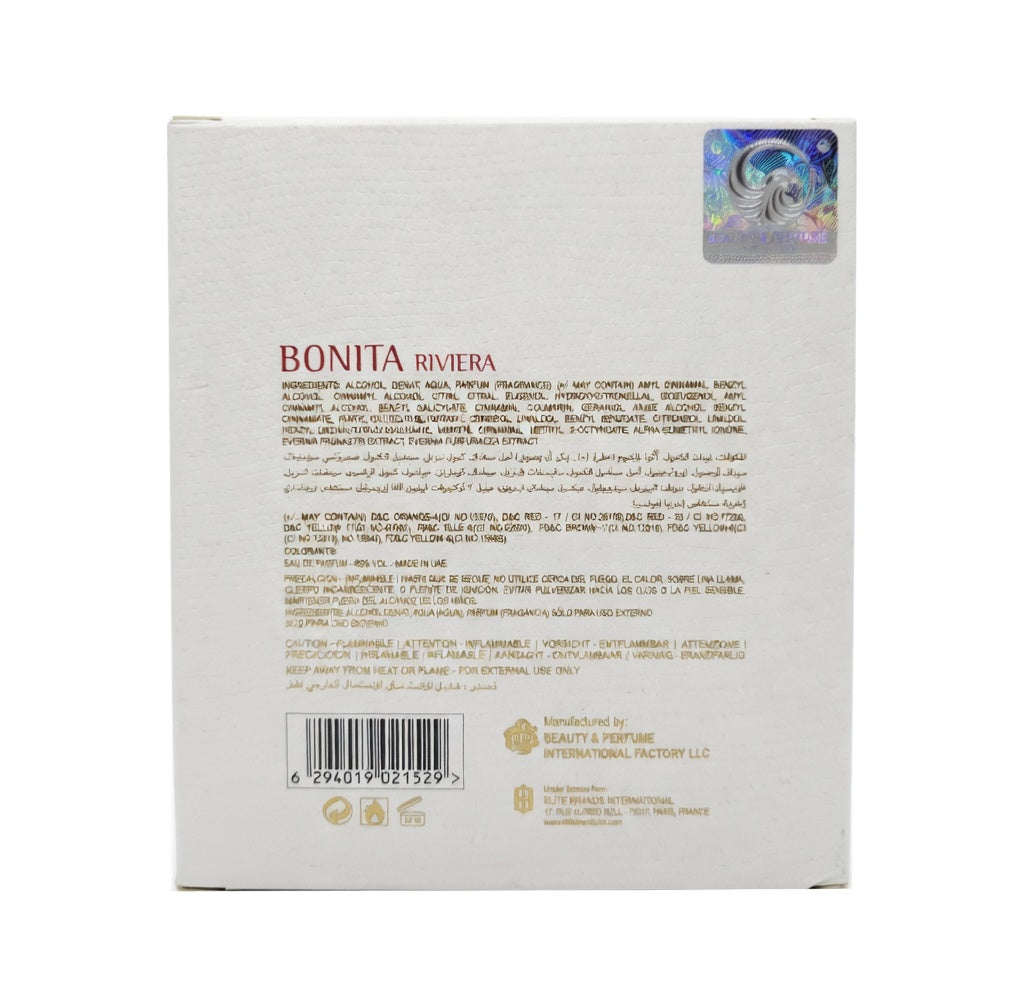 Bonita Riviera by Le Falcone Perfumes 100ml Eau de Parfum, Bright, zesty citrus, sweet, fresh floral Warm, creamy vanilla soft, clean white musk woody cedar