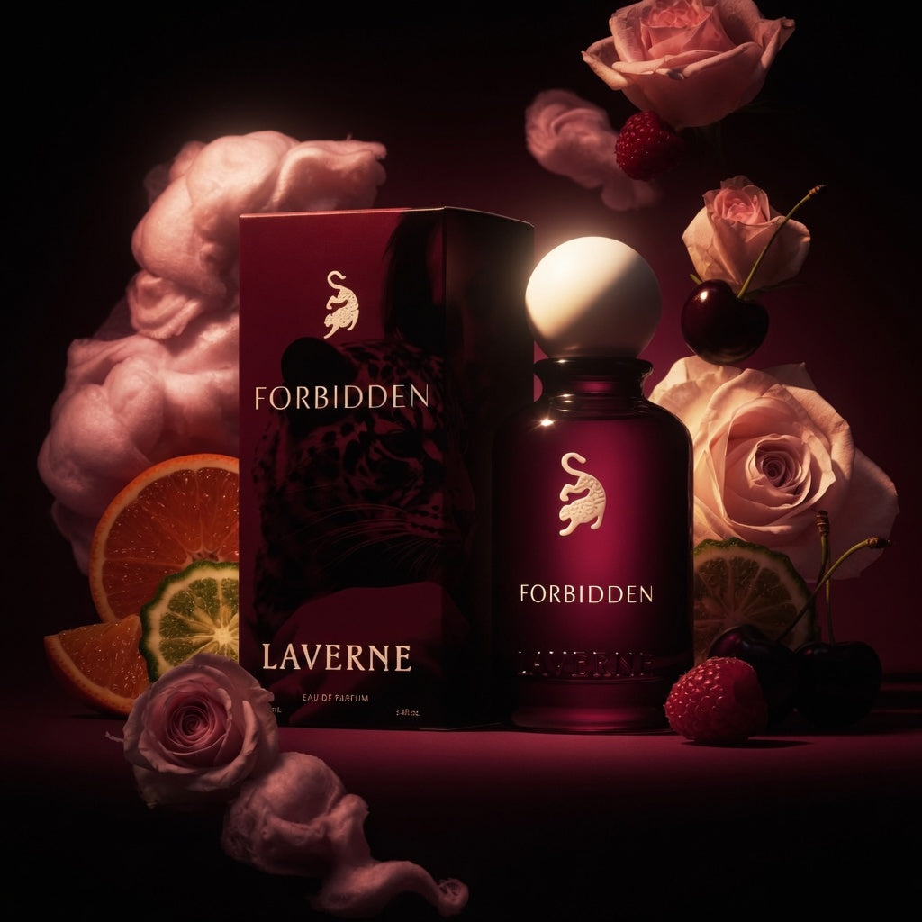 Forbidden | Eau De Parfum 100ml | by Laverne | Marshmellow Citrus Black Cherry Raspberry White Rose Musk Amber