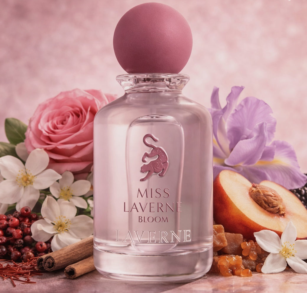 Miss Laverne Bloom | Eau De Parfum 100ml | by Laverne | Jasmine Pink Pepper Blackberry Iris Peach Caramel Patchouli Amber Musk