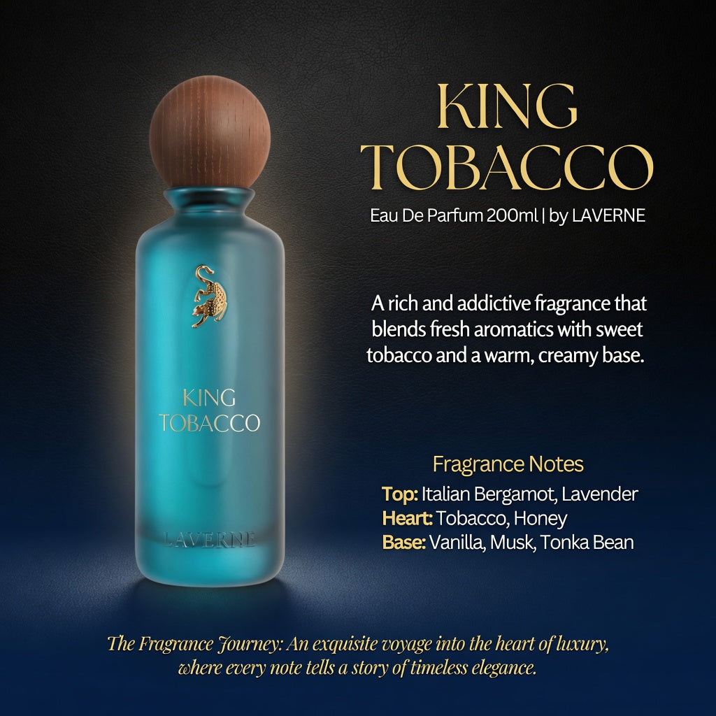 King Tobacco | Eau De Parfum 200ml | by Laverne | Italian Bergamot Lavender Tobacco Honey Vanilla Musk Tonka