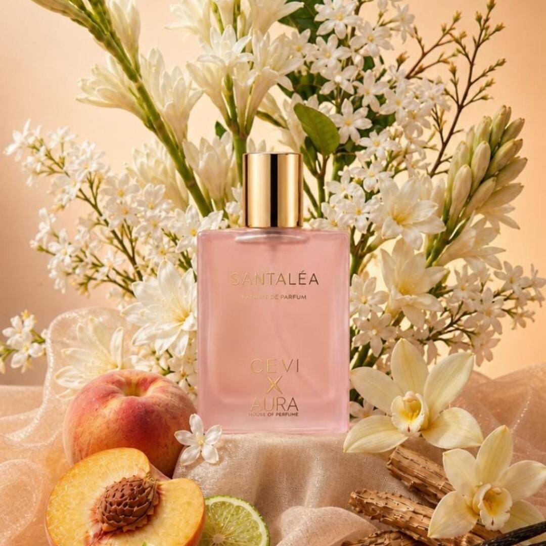 Santalea by Cevi x Aura 100ml Extrait De Parfum peach jasmine tuberose powdery vanilla sandlewood amber musk