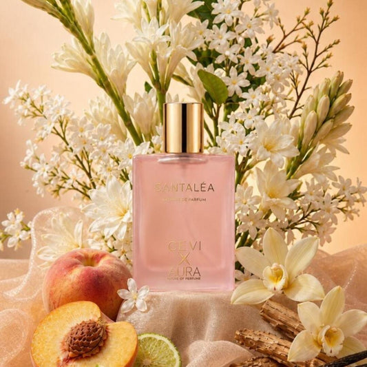 Santalea by Cevi x Aura 100ml Extrait De Parfum peach jasmine tuberose powdery vanilla sandlewood amber musk