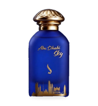 Abu Dhabi Sky by Dkhoni Eau de Parfum 100ml – blue bottle with gold Abu Dhabi Sky label, skyline and ornate gold cap