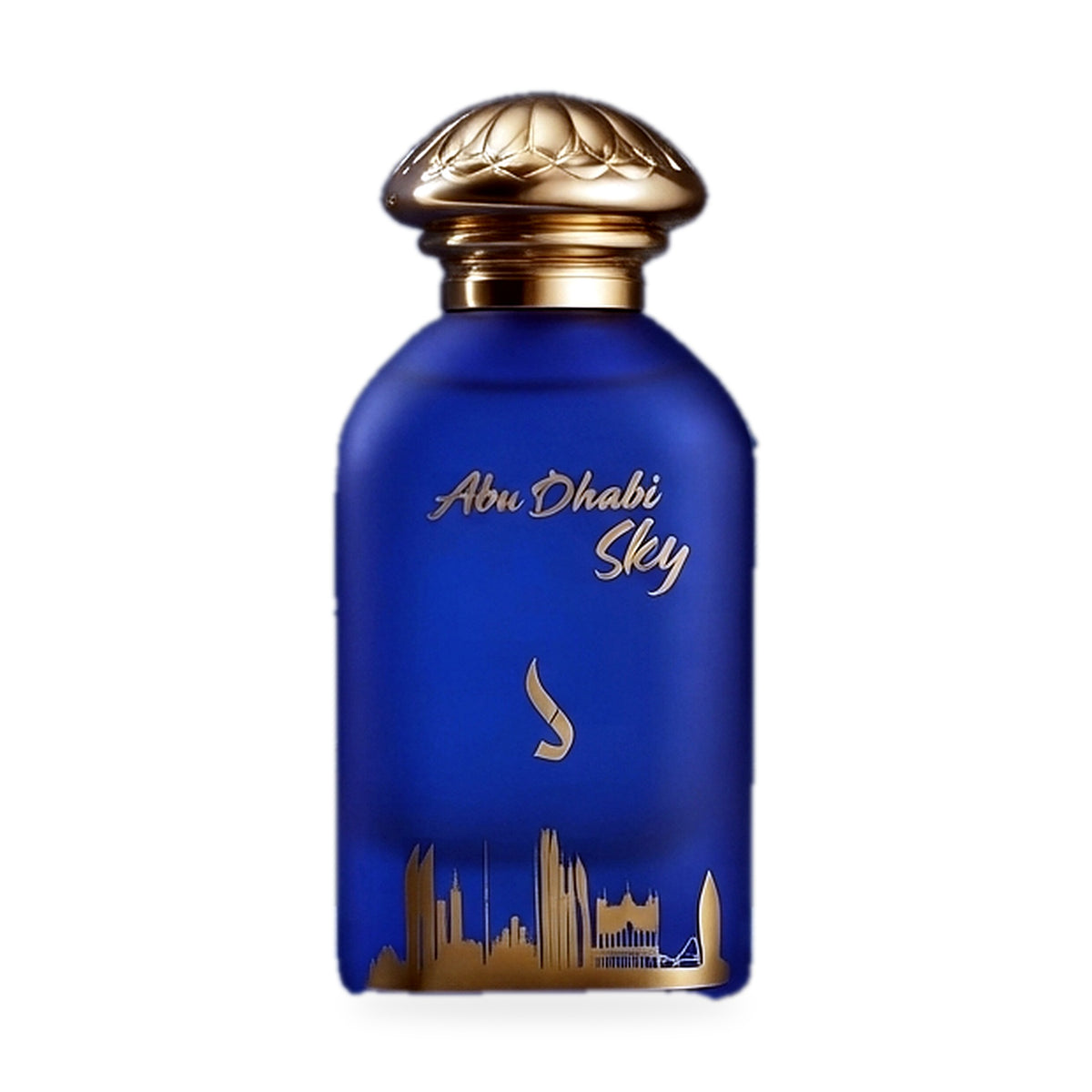 Abu Dhabi Sky by Dkhoni Eau de Parfum 100ml – blue bottle with gold Abu Dhabi Sky label, skyline and ornate gold cap