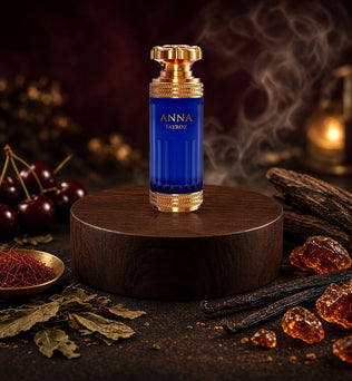 Anna Fayroz by Jean Antoine 100ml eau de parfum bottle with cherry, saffron, oud wood, vanilla and amber