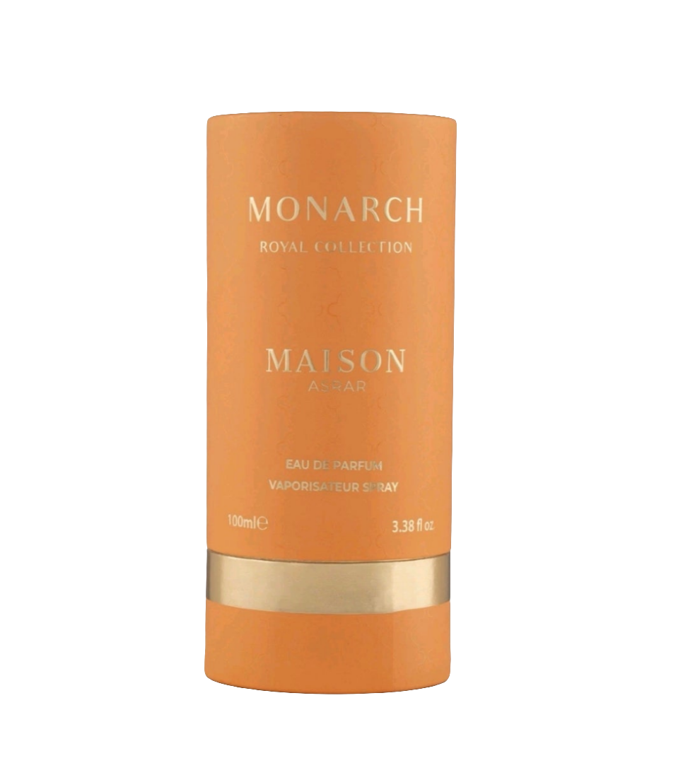 Monarch by Maison Asrar 100ml Eau de Parfum Cardamom, Peach, Cinnamon Jasmine, Milk, Coconut Heliotrope, Patchouli, Musk