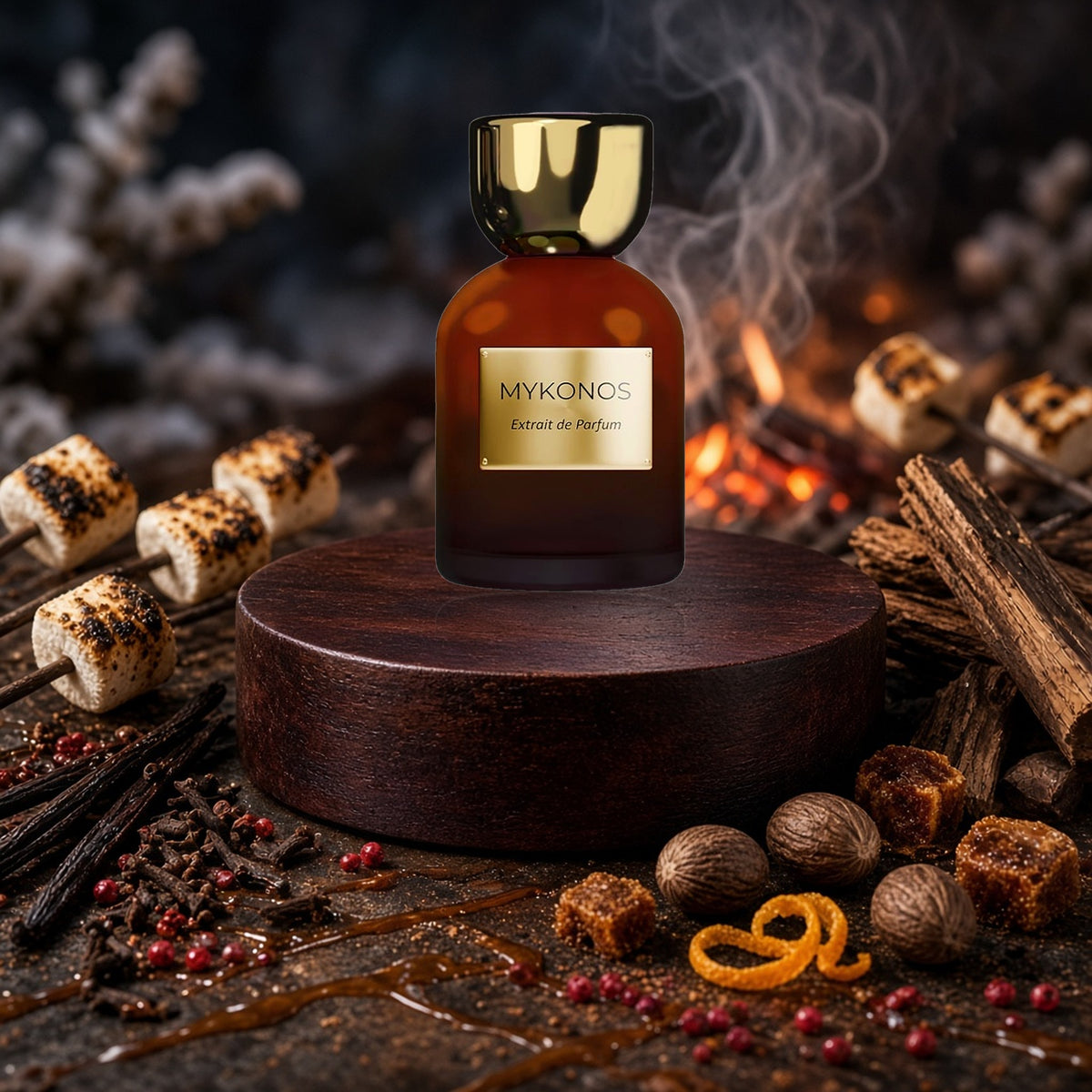 Bonfire Vanilla by Mykonos with marshmallows, vanilla, spices and campfire