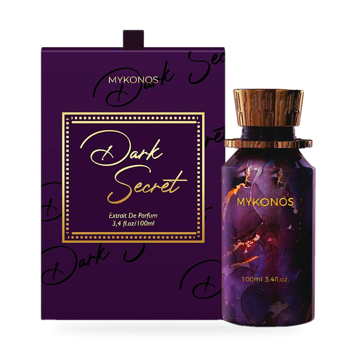 Dark Secret by Mykonos, 100ml Extrait de Parfum bottle with box